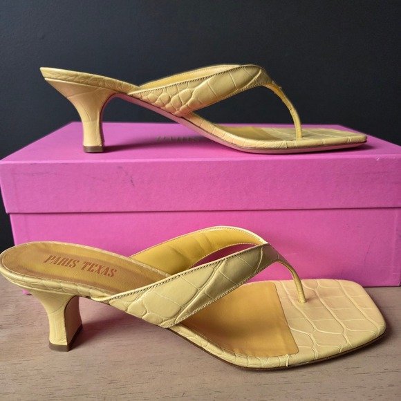 NIB Paris Texas Embossed Croc Portofino Thong Mule Banana Yellow Heels EU40 US10 - Picture 2 of 15